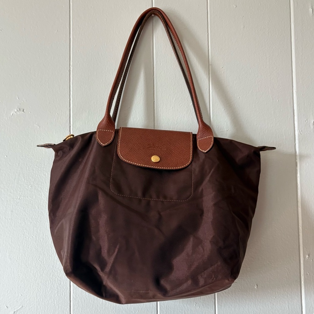Longchamp Brown Nylon Tote with Tan Leather Trim